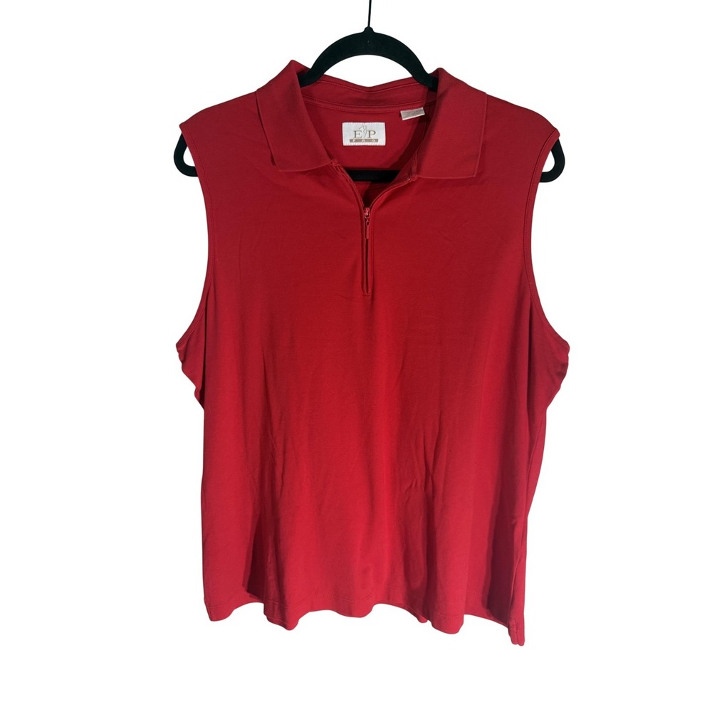 EP Pro Womens XL Red Sleeveless Golf Polo Shirt Quarter Zip 100% Cotton Top